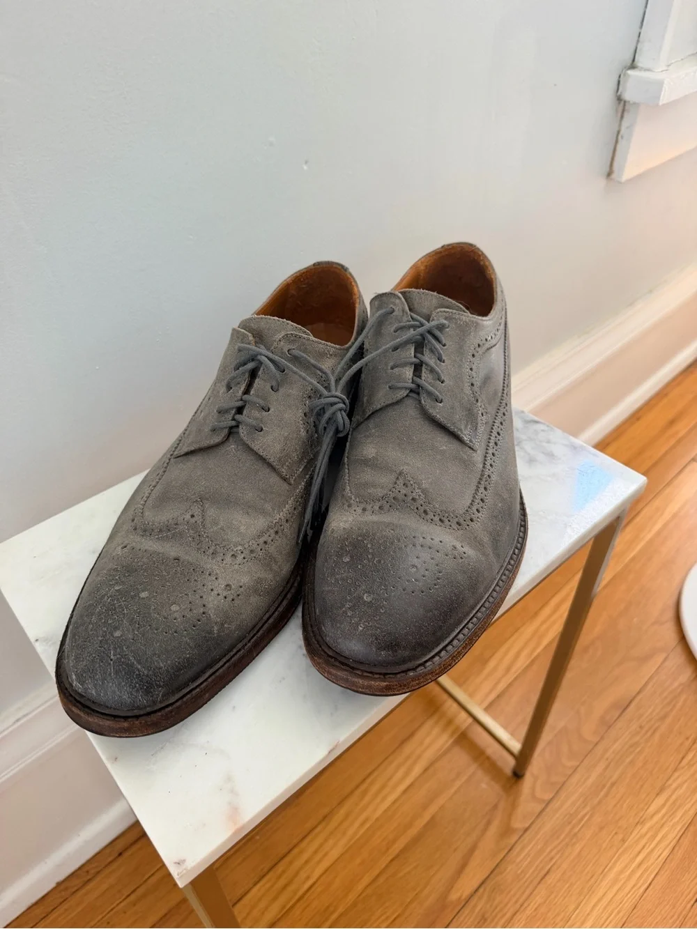 M Gemi Men's Gray Italian Leather Wingtip Dress Shoes